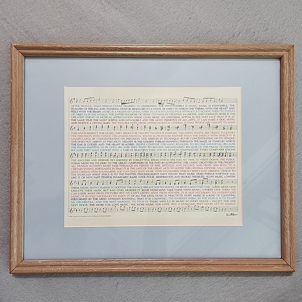 Kenneth Grooms Music 1982 Art 101 Limited Framed Plaque Signed Matted 12x15